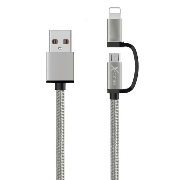 X-One CDL1000S Cable USB a Micro + iPhone Plata