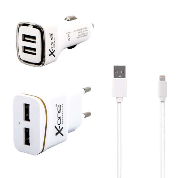 X-One Pack cargadores coche +pared 2.1 +Lightning MFI